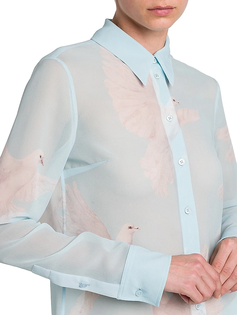 Birds Silk Georgette Slim-Fit Shirt