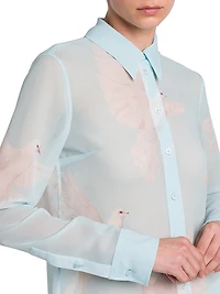 Birds Silk Georgette Slim-Fit Shirt