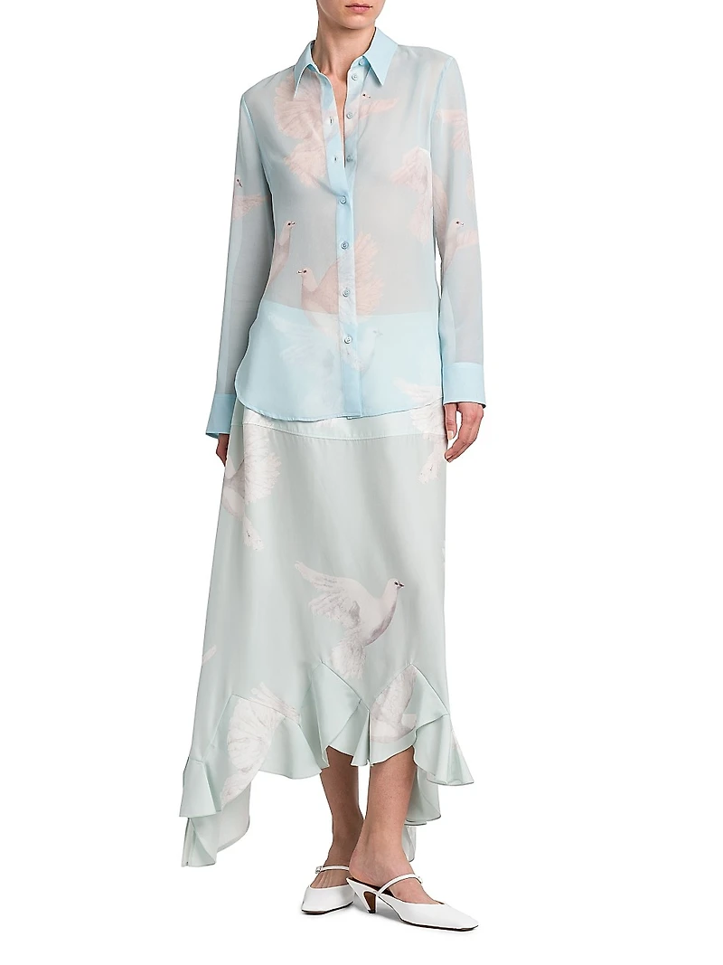 Birds Silk Georgette Slim-Fit Shirt