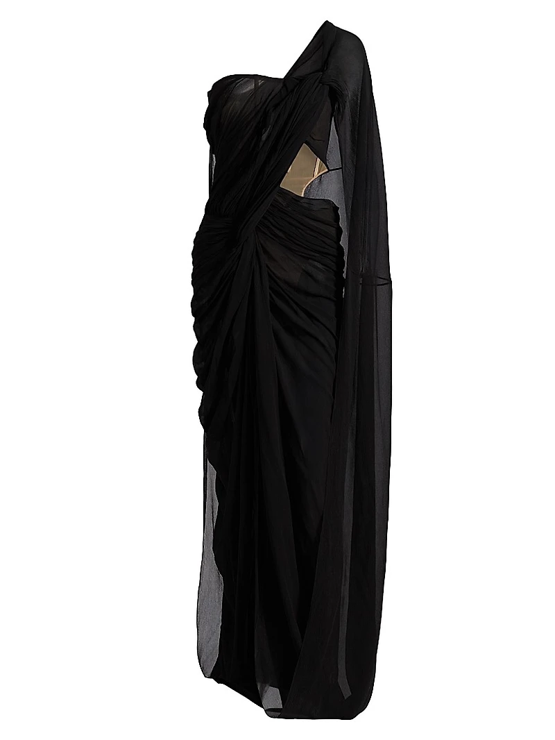 Asymmetric Draped Crepon Gown