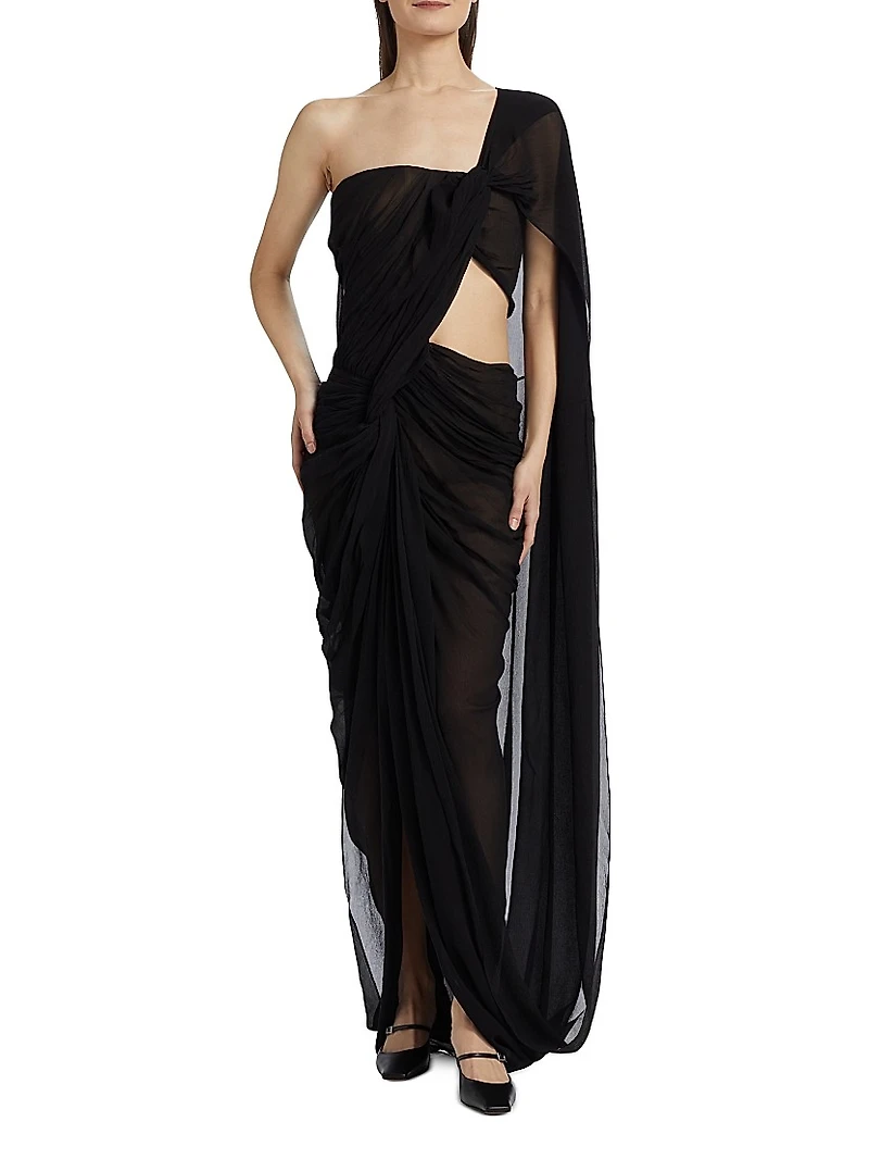 Asymmetric Draped Crepon Gown