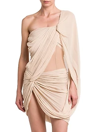 Drape Creponne Silk Asymmetric Cape Minidress