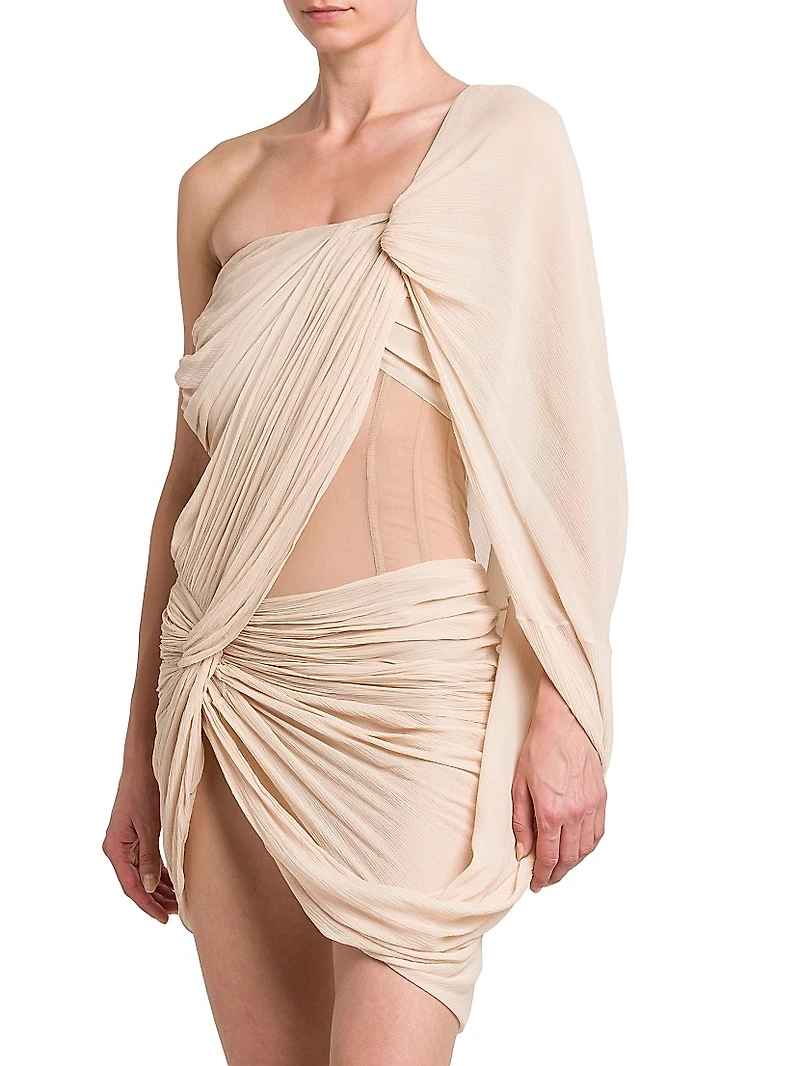 Drape Creponne Silk Asymmetric Cape Minidress