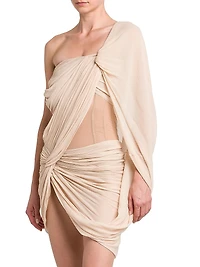 Drape Creponne Silk Asymmetric Cape Minidress