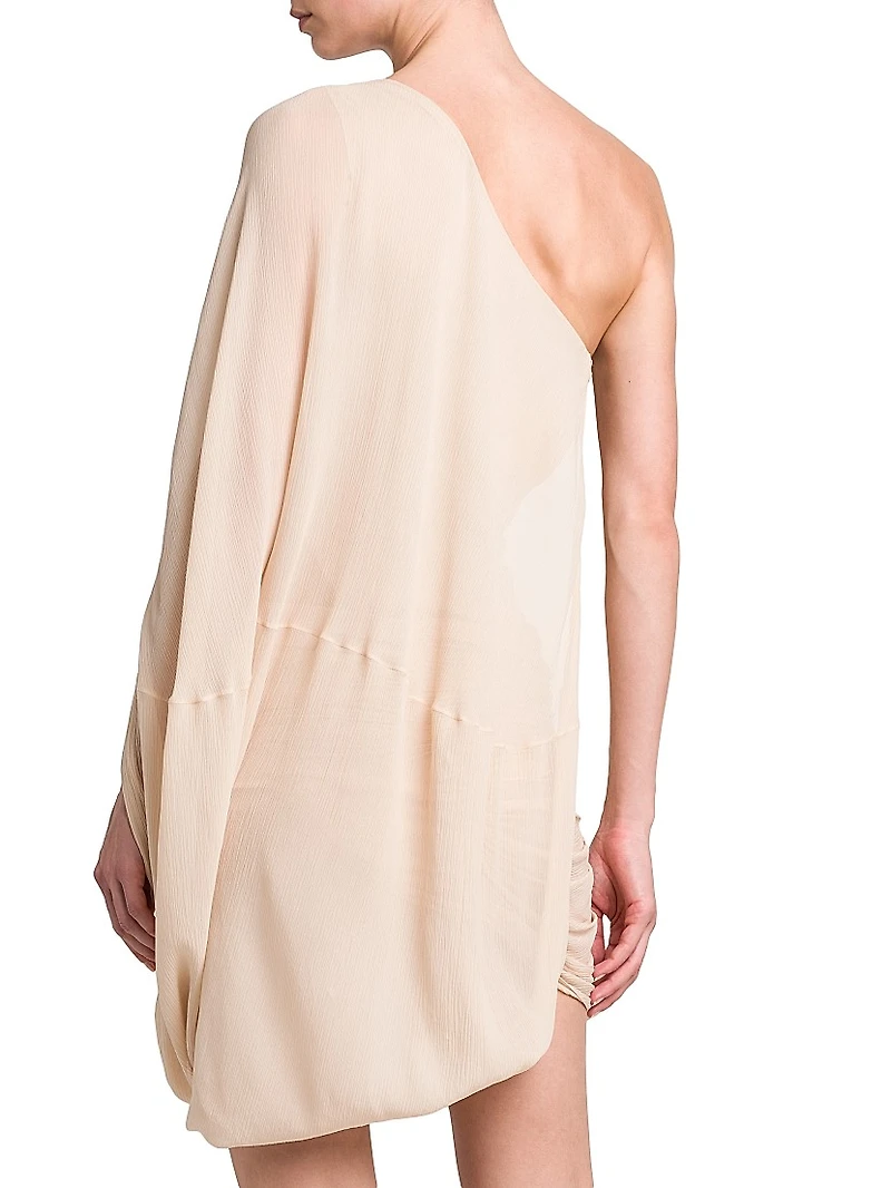 Drape Creponne Silk Asymmetric Cape Minidress