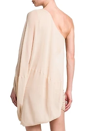 Drape Creponne Silk Asymmetric Cape Minidress