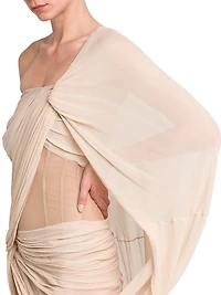 Drape Creponne Silk Asymmetric Cape Minidress