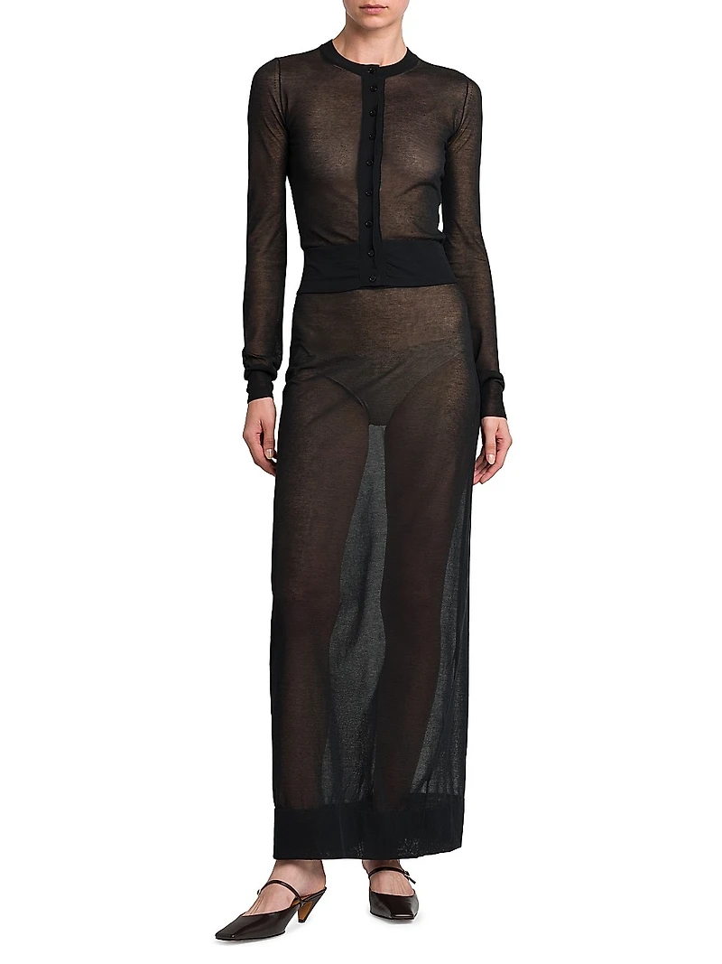 Sheer Cotton-Blend Maxi Skirt