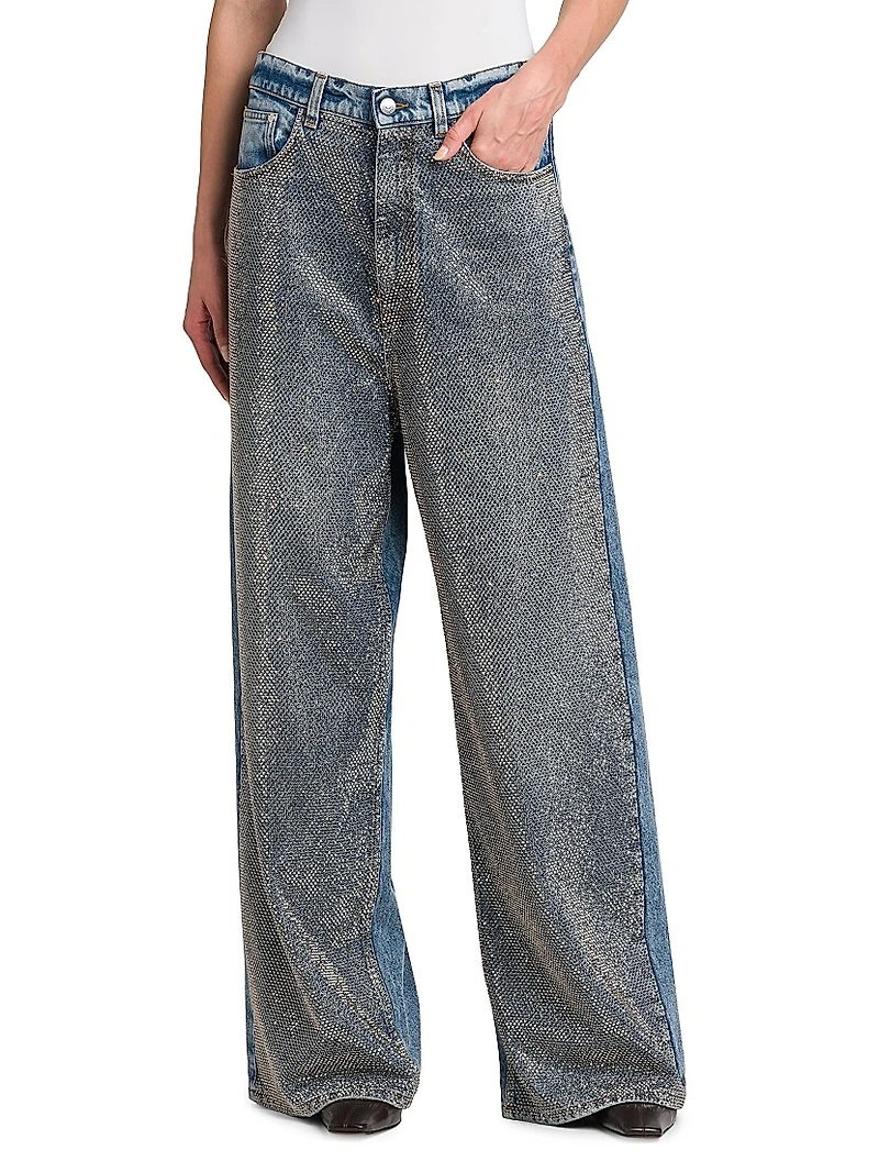 Hotfix Crystals Mid-Rise Wide-Leg Jeans