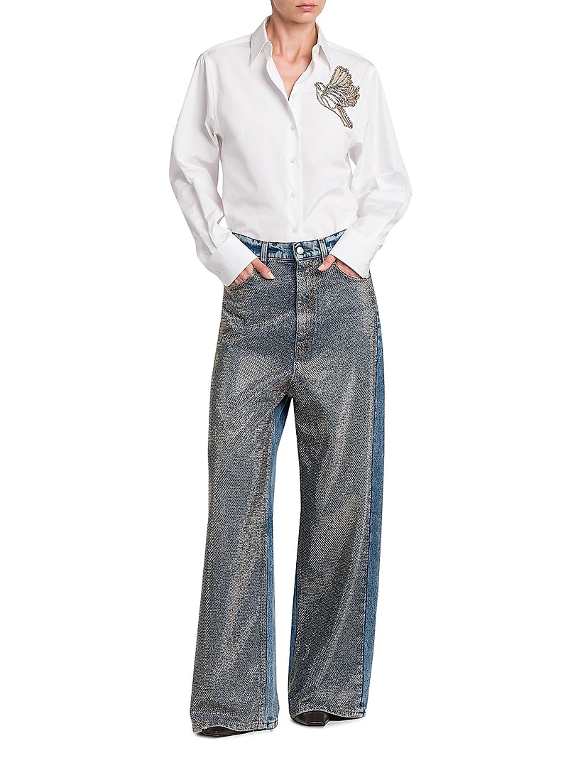 Hotfix Crystals Mid-Rise Wide-Leg Jeans