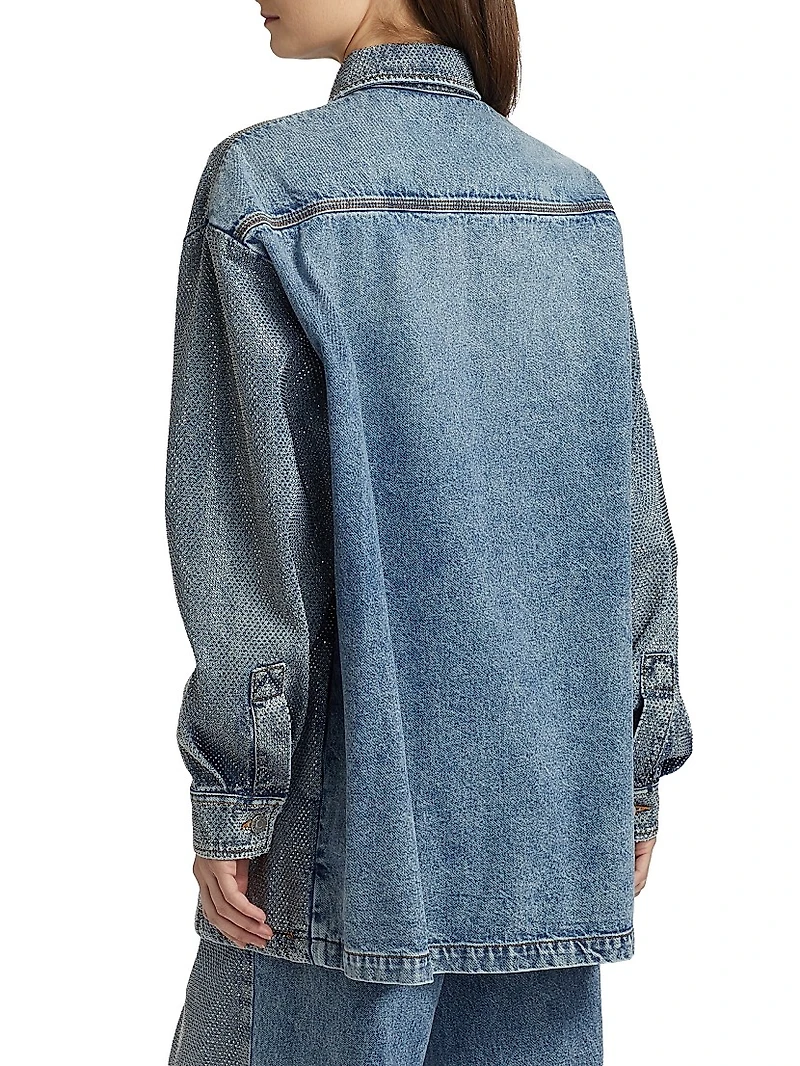 Hotfix Denim Button-Front Oversized Shirt