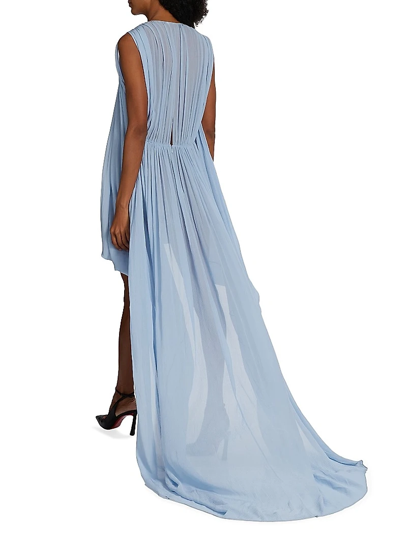 Creponne Silk Sleeveless High-Low Gown