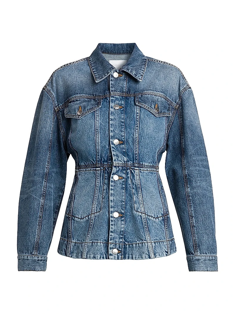 Tailored Denim Button-Front Jacket