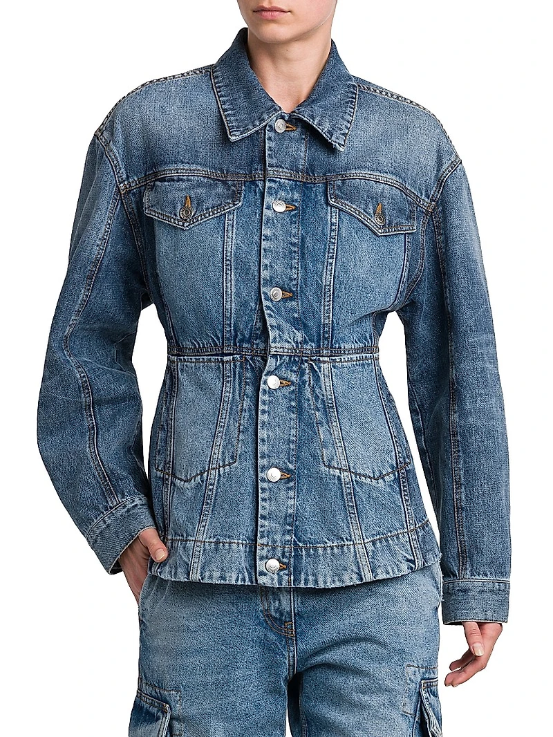 Tailored Denim Button-Front Jacket