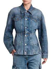 Tailored Denim Button-Front Jacket