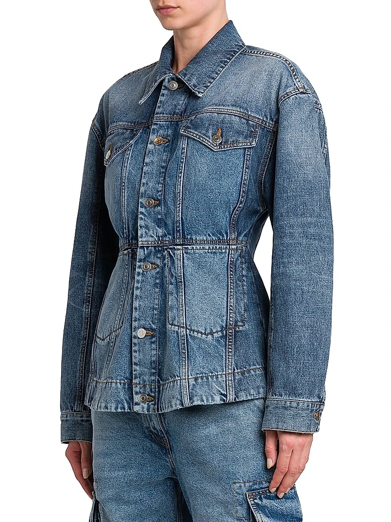 Tailored Denim Button-Front Jacket