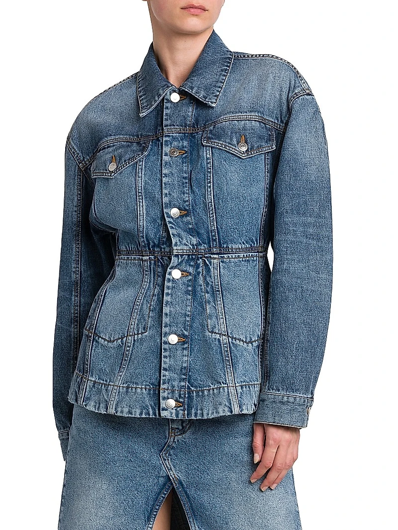 Tailored Denim Button-Front Jacket
