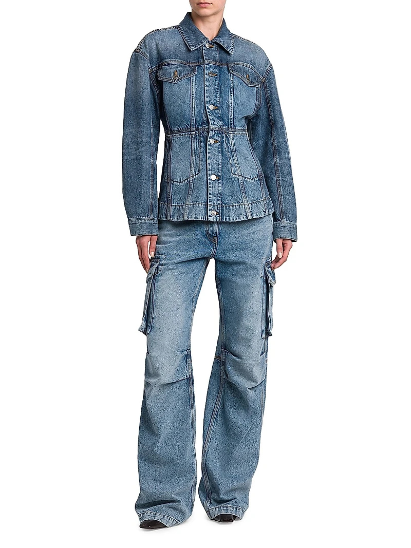 Tailored Denim Button-Front Jacket