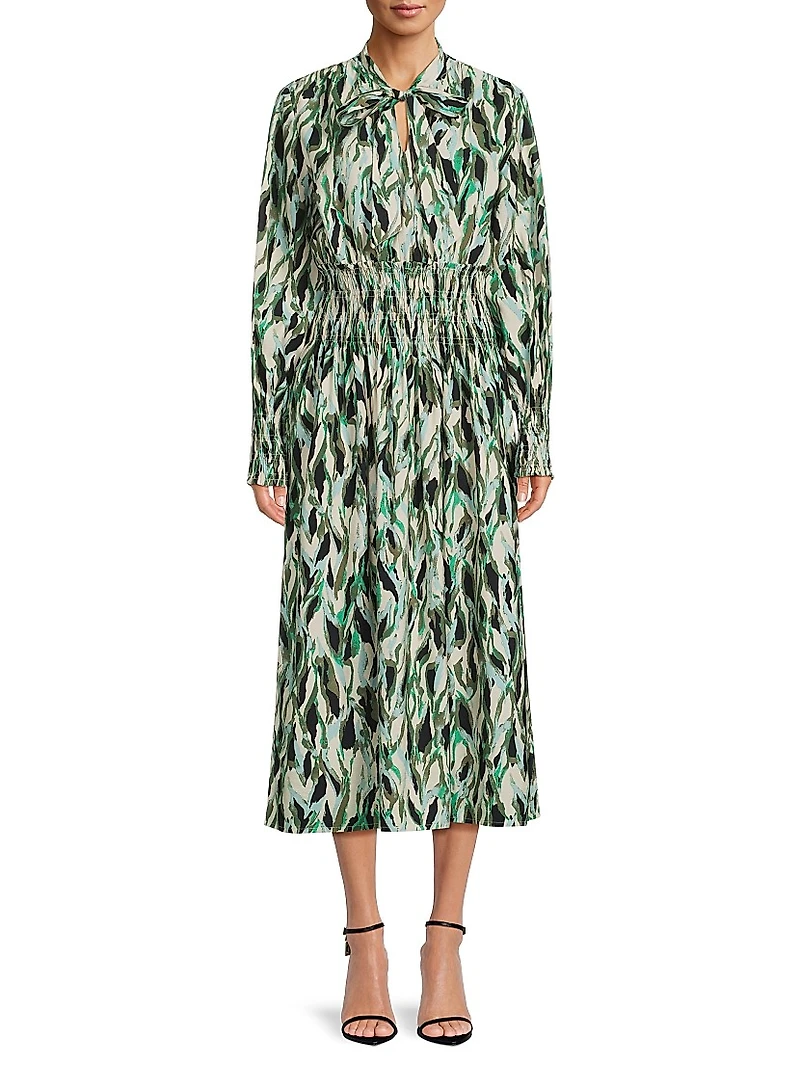 Nomina Printed Smocked Midi-Dress