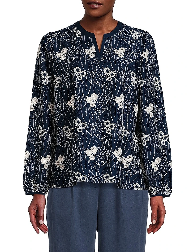 Dixie Floral Embroidered Cotton Blouse