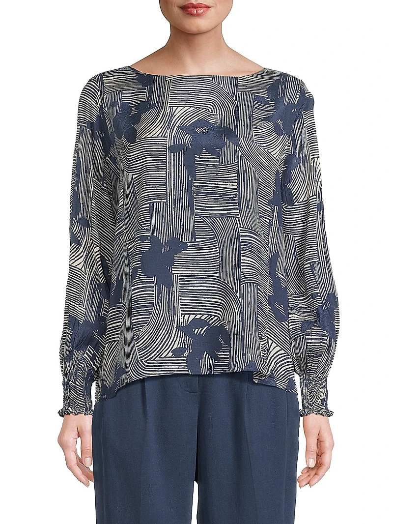 Delarano Printed Long-Sleeve Blouse