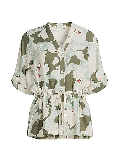 Irekana Floral Tie-Front Blouse