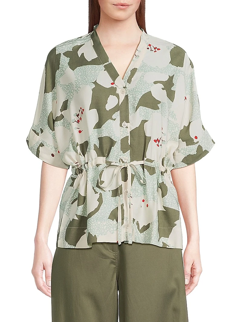 Irekana Floral Tie-Front Blouse