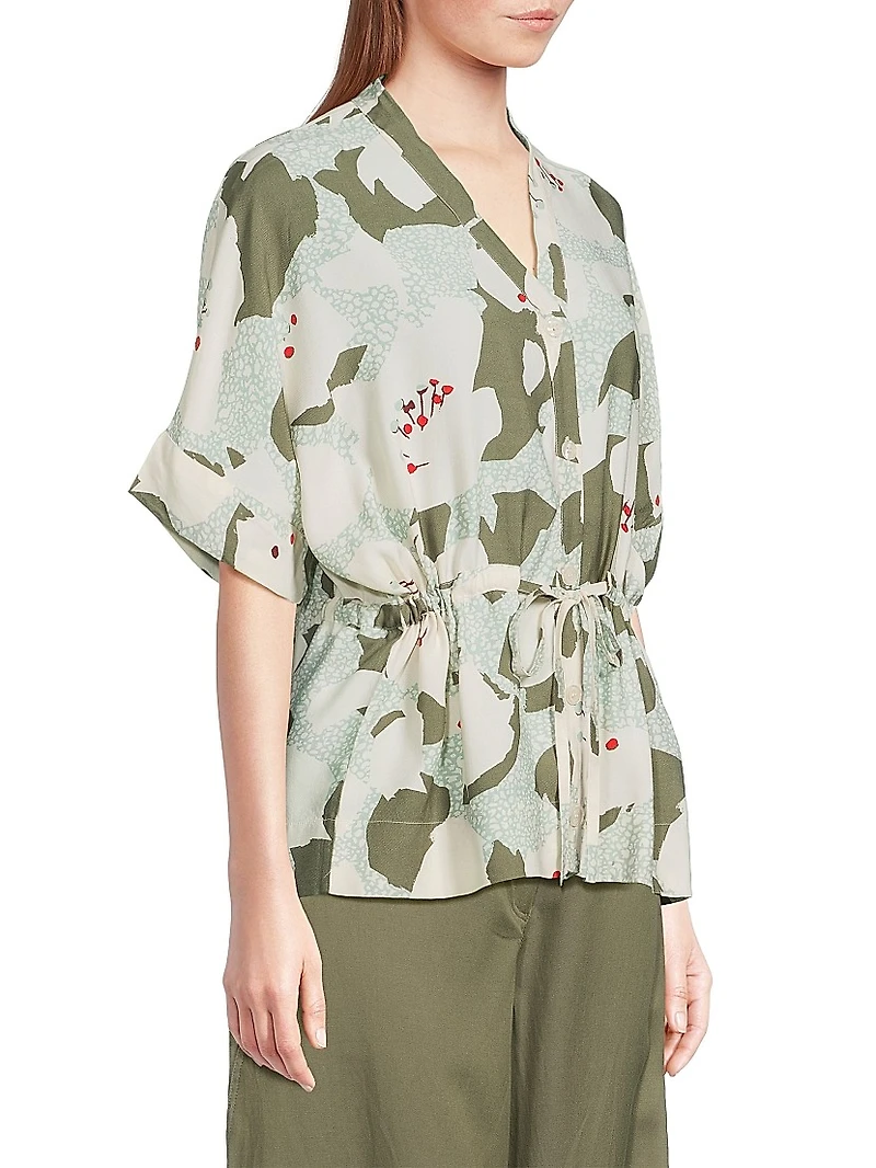 Irekana Floral Tie-Front Blouse