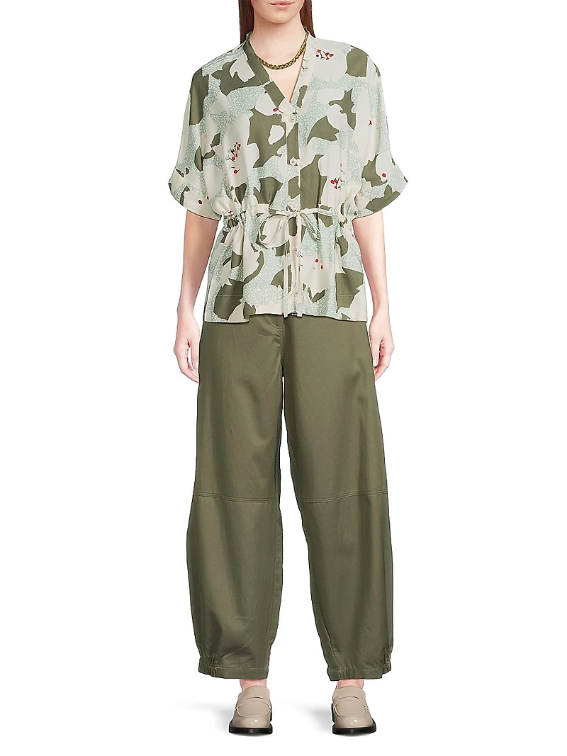 Irekana Floral Tie-Front Blouse