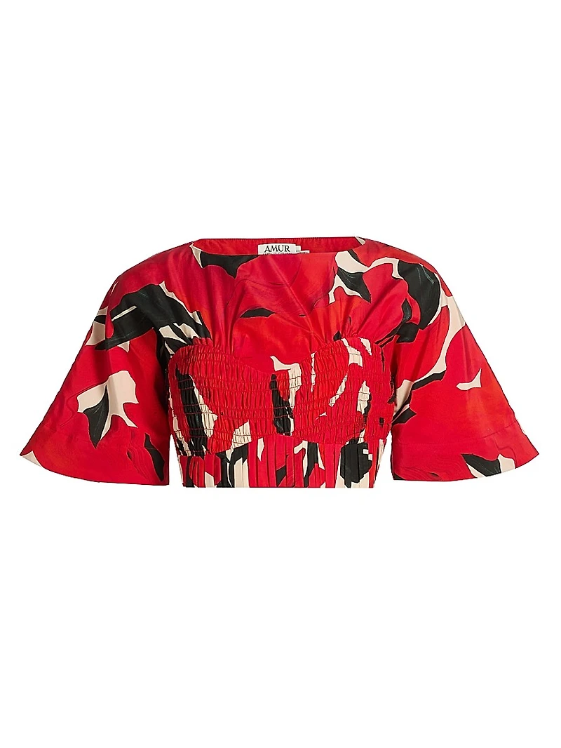 Elle Smocked Cotton-Silk Crop Top