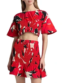 Elle Smocked Cotton-Silk Crop Top