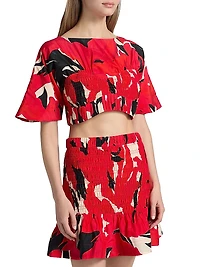 Elle Smocked Cotton-Silk Crop Top