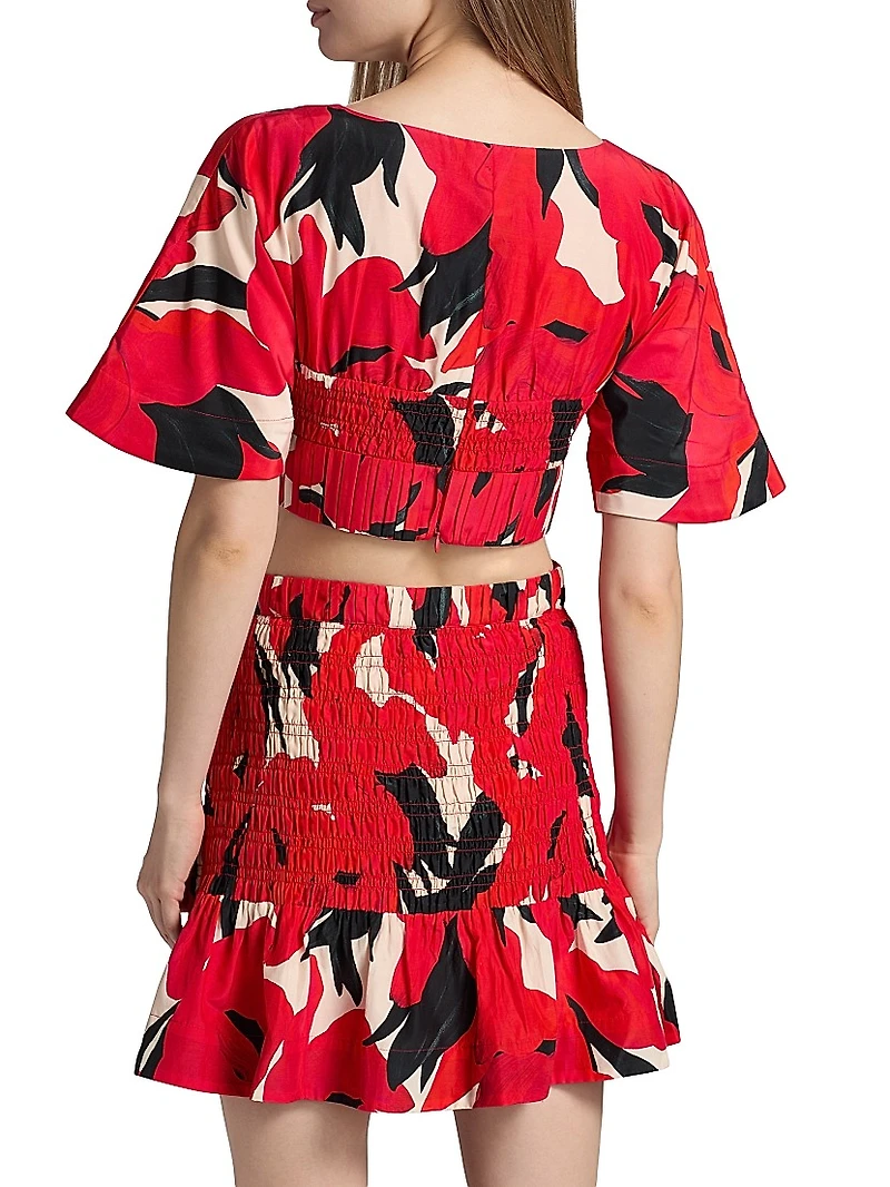 Elle Smocked Cotton-Silk Crop Top