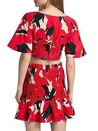 Elle Smocked Cotton-Silk Crop Top