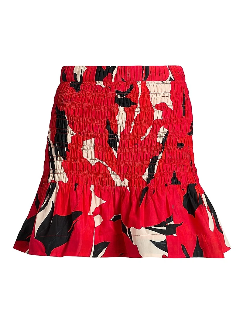 Penelope Smocked Cotton-Silk Miniskirt