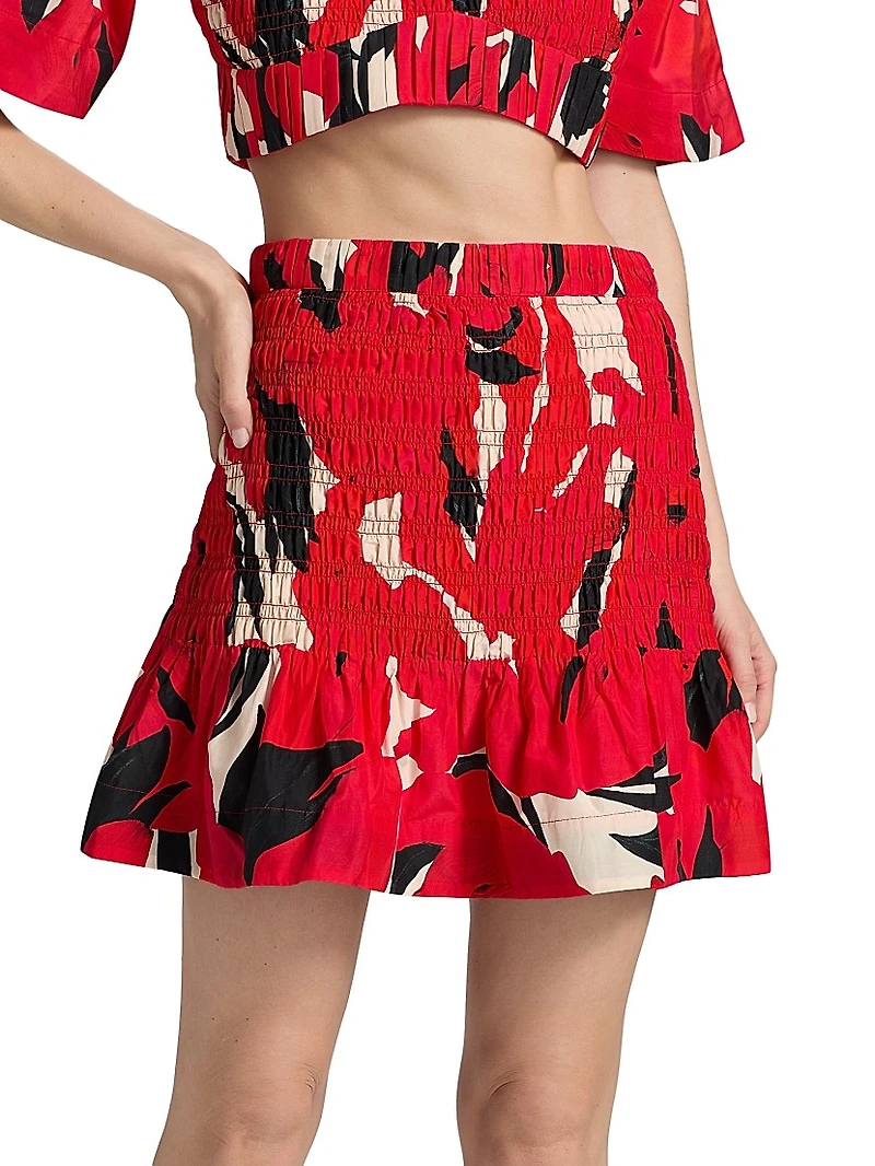 Penelope Smocked Cotton-Silk Miniskirt