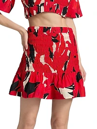 Penelope Smocked Cotton-Silk Miniskirt