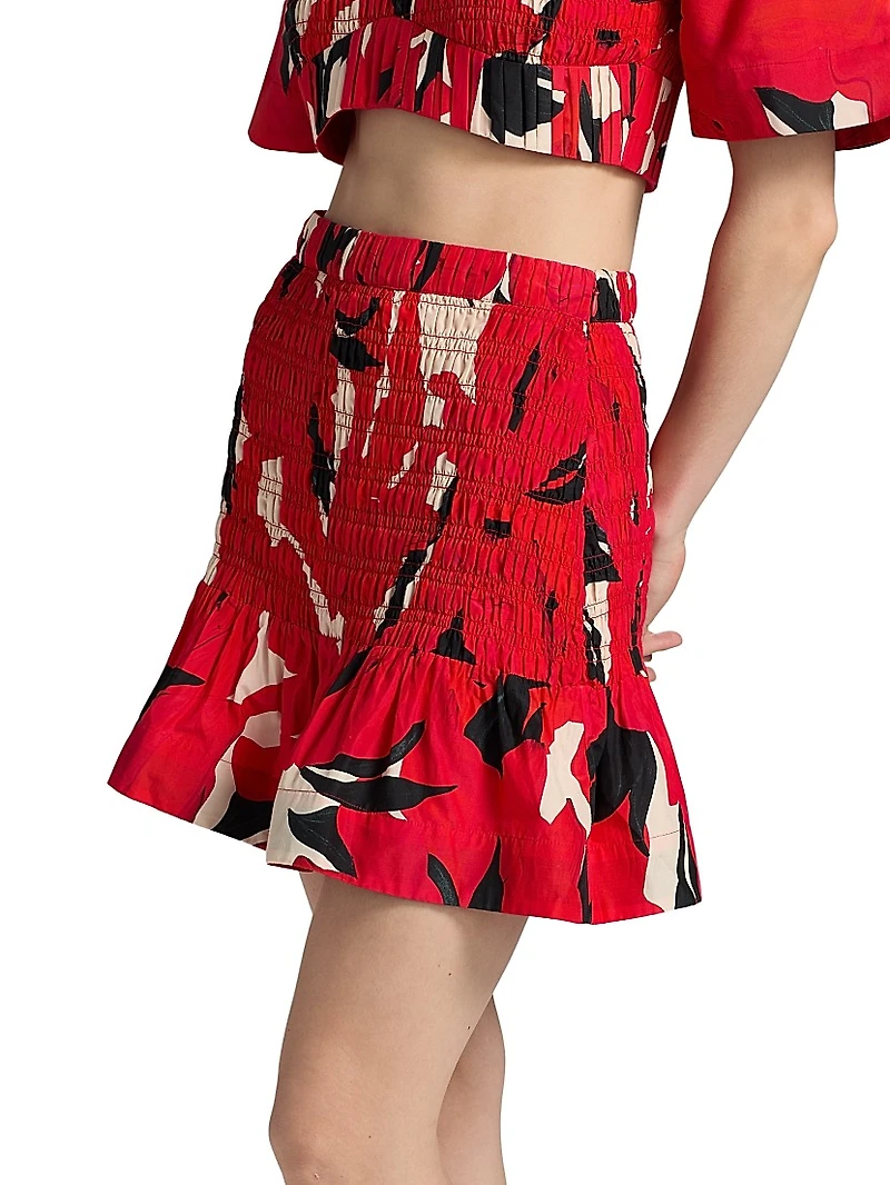 Penelope Smocked Cotton-Silk Miniskirt