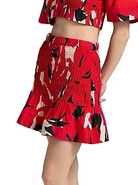 Penelope Smocked Cotton-Silk Miniskirt