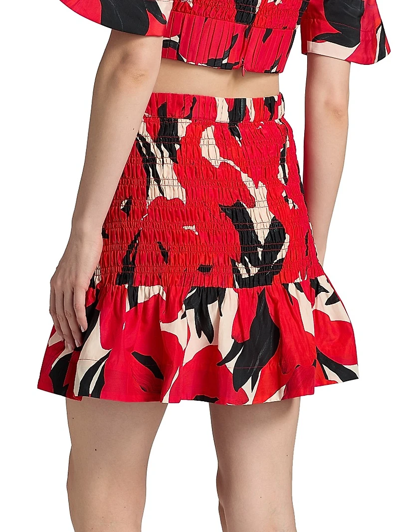 Penelope Smocked Cotton-Silk Miniskirt