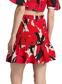 Penelope Smocked Cotton-Silk Miniskirt