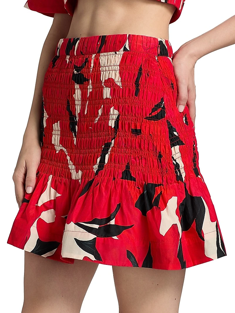 Penelope Smocked Cotton-Silk Miniskirt