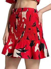 Penelope Smocked Cotton-Silk Miniskirt