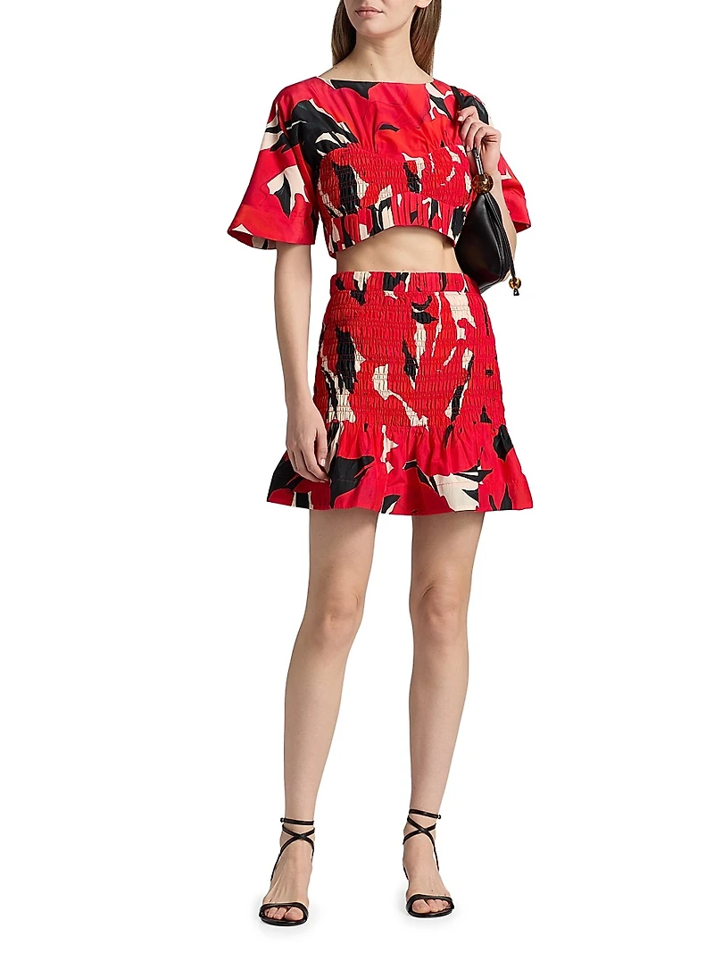 Penelope Smocked Cotton-Silk Miniskirt