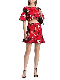 Penelope Smocked Cotton-Silk Miniskirt