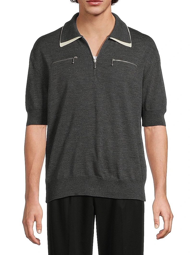 Wool Knit Relaxed-Fit Polo Sweater
