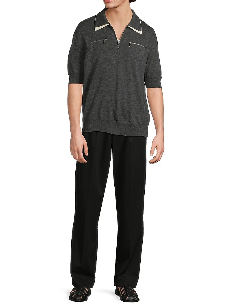 Wool Knit Relaxed-Fit Polo Sweater