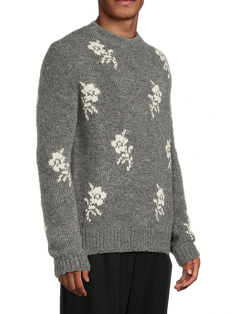 Floral Alpaca-Wool Crewneck Sweater