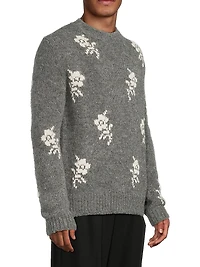 Floral Alpaca-Wool Crewneck Sweater