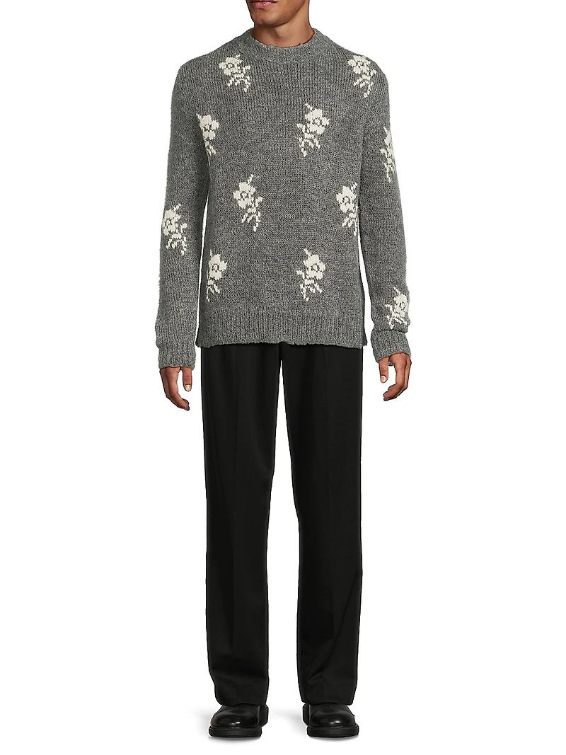 Floral Alpaca-Wool Crewneck Sweater
